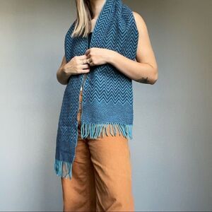 Blarney Woolen Mills Blue Purple Wool Fringe Warm Cozy Scarf